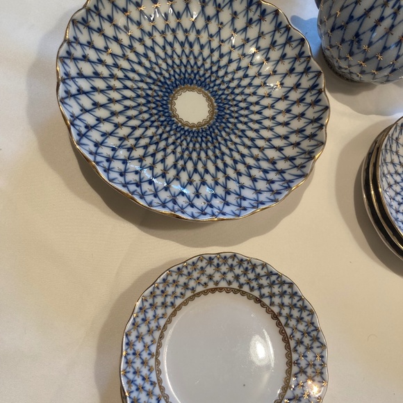 Lomonosov Imperial Porcelain Cobalt Net tea set 21 pc - Picture 4 of 11